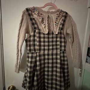 Plaid Fall 2 Peice Dress with Embroidered Sweater